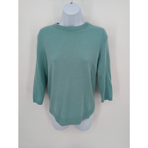 EUC 100% Cashmere Talbots Sweater size SP Teal Aquamarine Super Soft 3/4 Sleeve - Picture 1 of 5